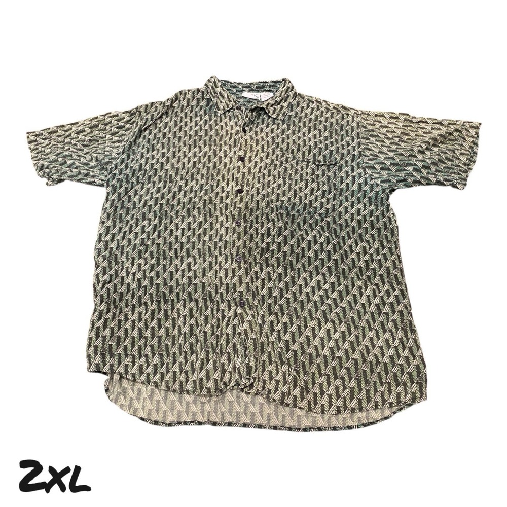VTG 90s Button Down Short Sleeve Shirt Geometric Pattern 2XL Basic Editions